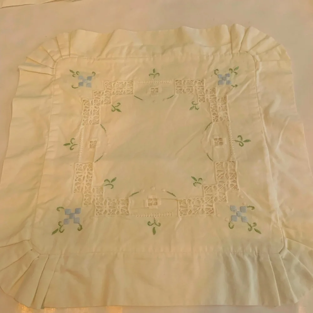 Vintage Baby Embroidered Pillow Shams Set Of 3 Light Blue & White - Picture 6 of 9